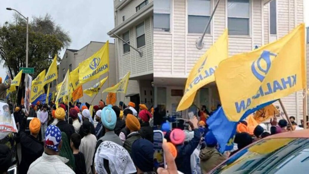 Khalistan supporters vandalise Indian consulate in San Francisco. Photo: Twitter/@SnakeEyesOS