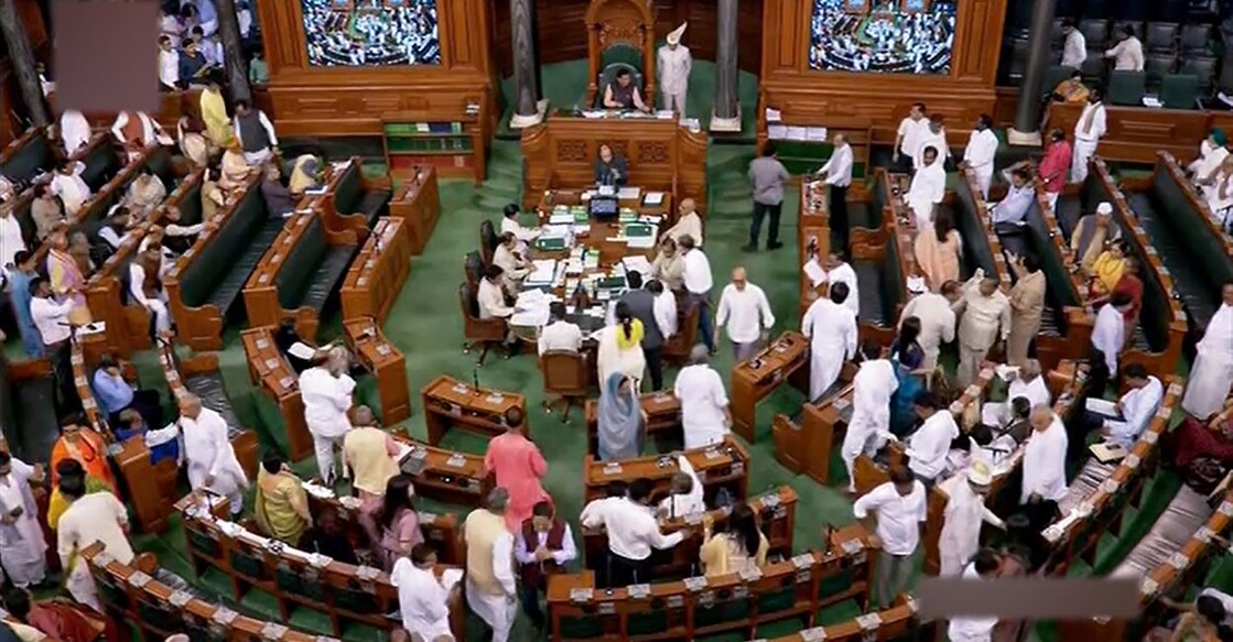 Proceedings of Lok Sabha underway during Budget Session of Parliament, in New Delhi, Monday, March 20, 2023. Photo: PTI