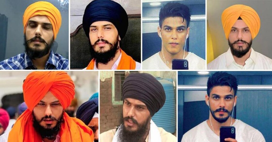 The seven pictures of Amritpal Singh released by Punjab police appealing to people to help them in tracing him. Photo: Manorama