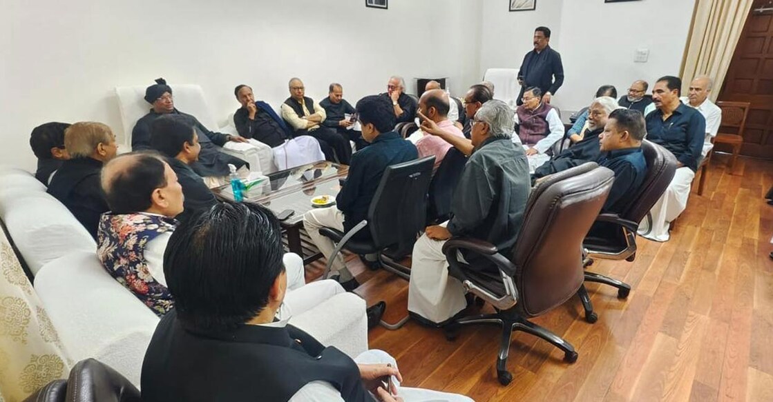 After Rahul Gandhi's disqualification from the Lok Sabha, the Trinamool Congress is likely to join the opposition meeting called by the Leader of opposition, Mallikarjun Kharge in his chamber on Monday. Other opposition leaders besides the Congress MPs, also opted to wear black. Photo: IANS