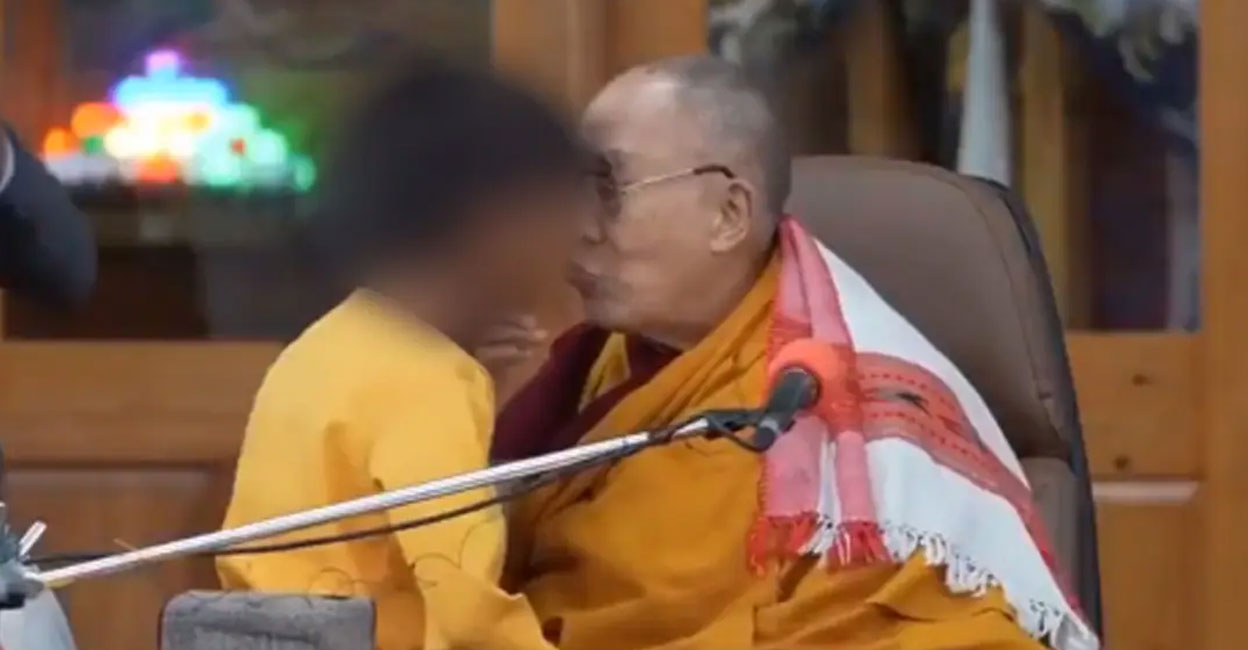 A video clip has been circulating that shows a recent meeting when the young boy asked the Dalai Lama "if he could give him a hug". The Dalai Lama then asked the boy to "suck his tongue" in front of a big audience and the child's parents. Photo: Screengrab/Twitter