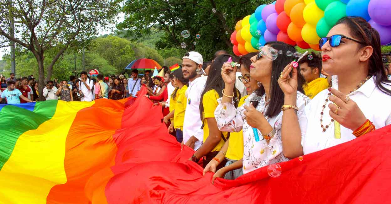 PTI04_18_2023_000063B In this file photo dated July 14, 2019, LGBTQ members take part in a pride parade in Bhopal. The Supreme Court on Tuesday, April 18, 2023, began hearing arguments on a batch of pleas seeking legal validation of same-sex marriages. Photo: PTI/File