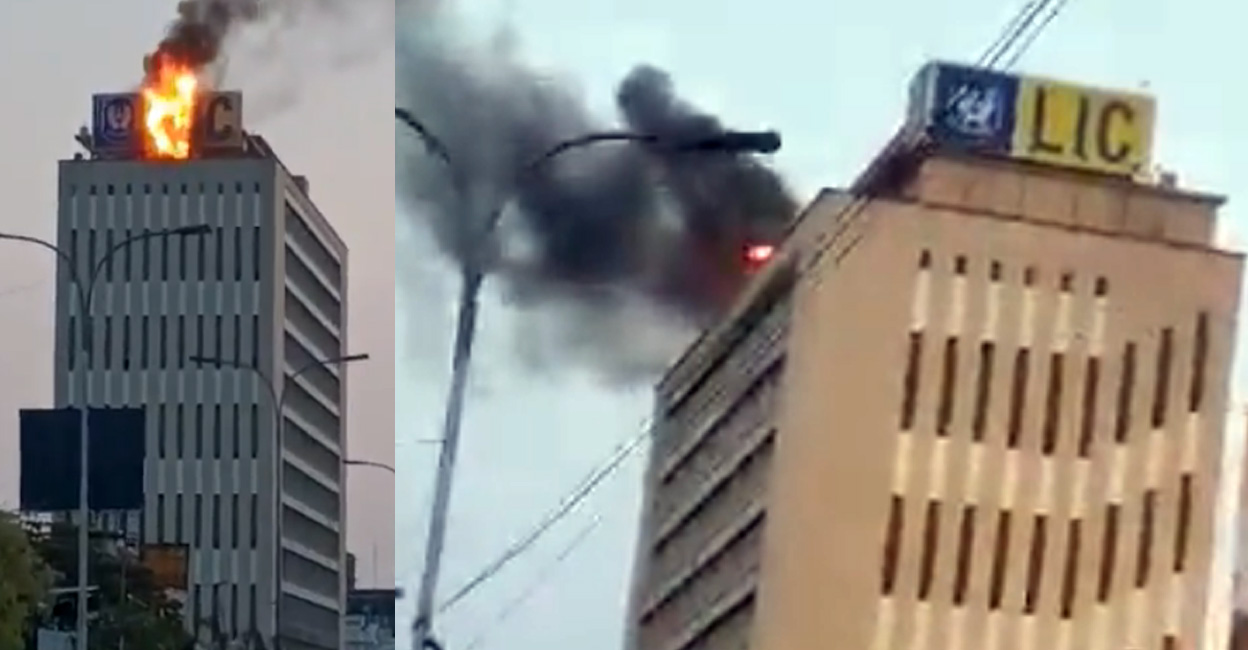 chennai-lic-fire Screengrabs show fire atop the LIC building on Anna Salai in Chennai on Sunday.
