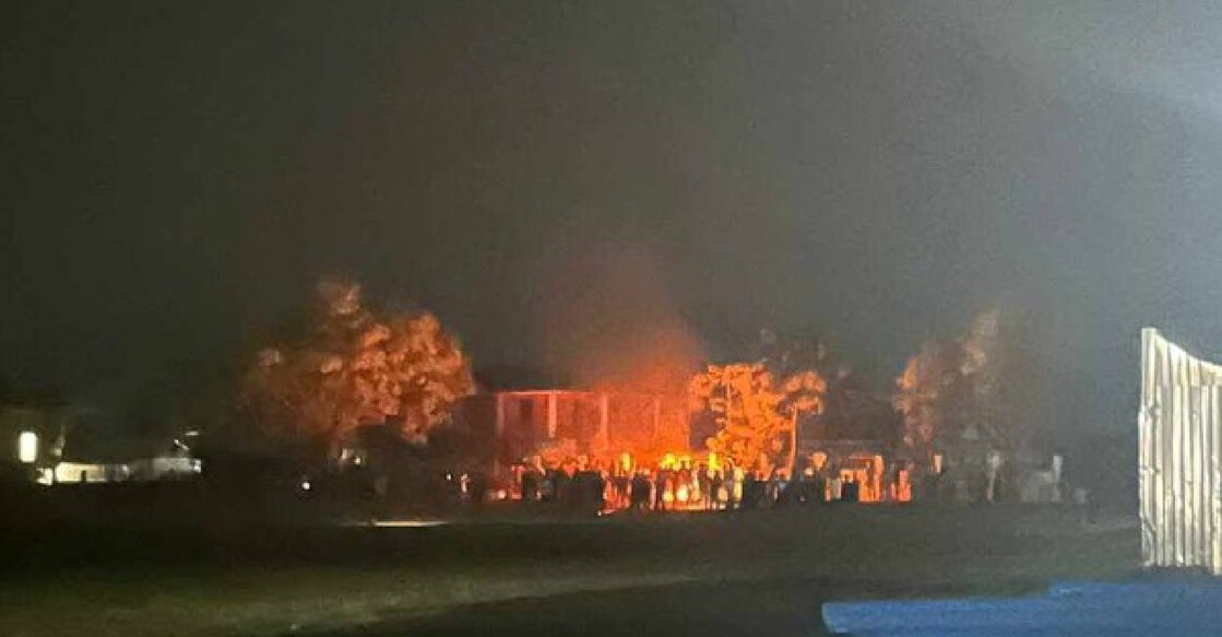 Angry mob vandalised and set a gym on fire . Photo: Social media