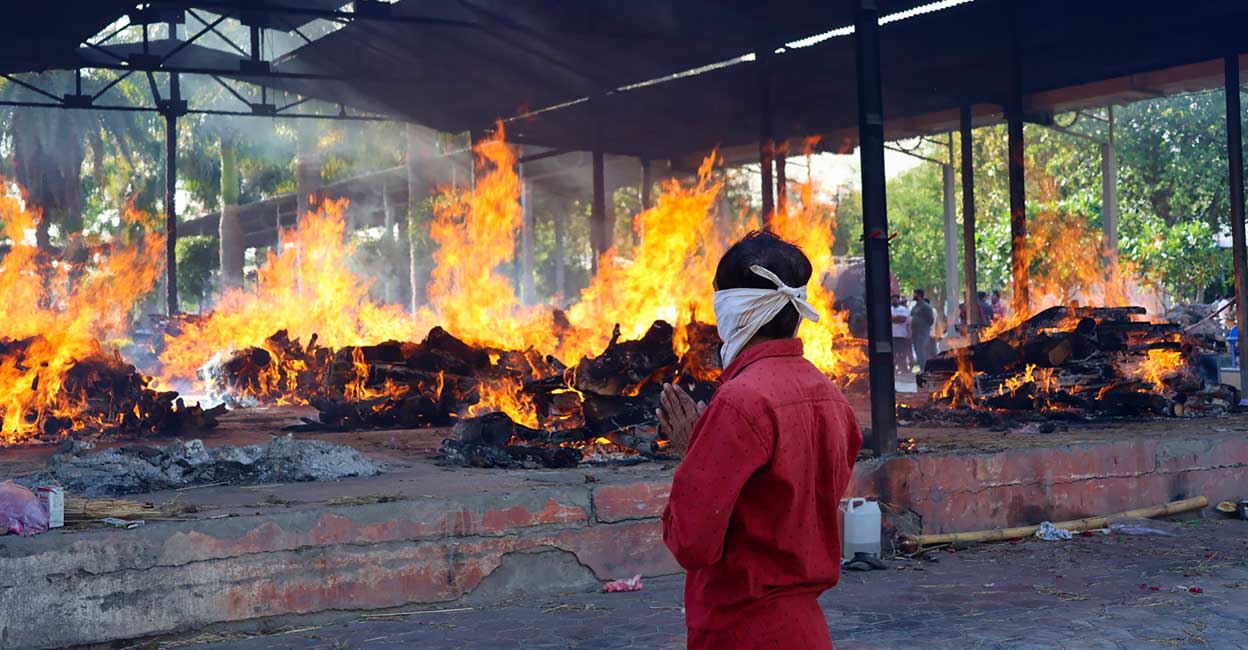 A relative during funeral of the victims of Thursday's temple stepwell roof collapse incident. Photo: PTI