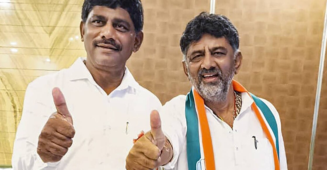 KPCC President D K Shivakumar with brother D K Suresh. Photo: PTI