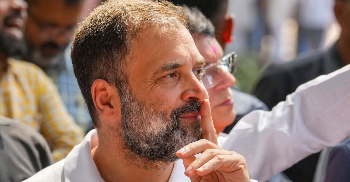 Congress leader Rahul Gandhi reacts as he addresses the media on results of the Karnataka Assembly polls, in New Delhi, Saturday, May 13, 2023. Photo: PTI