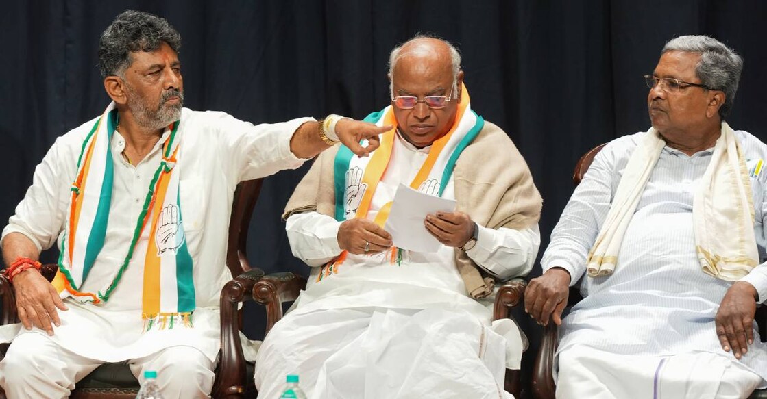 DK Shivakumar, Kharge and Siddaramaiah DK Shivakumar, Kharge and Siddaramaiah. Photo: PTI