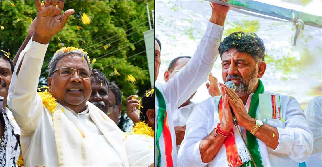 Siddaramaiah and DK Shivakumar during the election campaign in Karnataka. Photos: Twitter