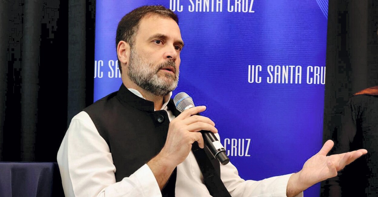 Congress leader Rahul Gandhi speaks during an interaction with activists, academics and others at the University of California, in Santa Cruz on Tuesday. Photo: PTI