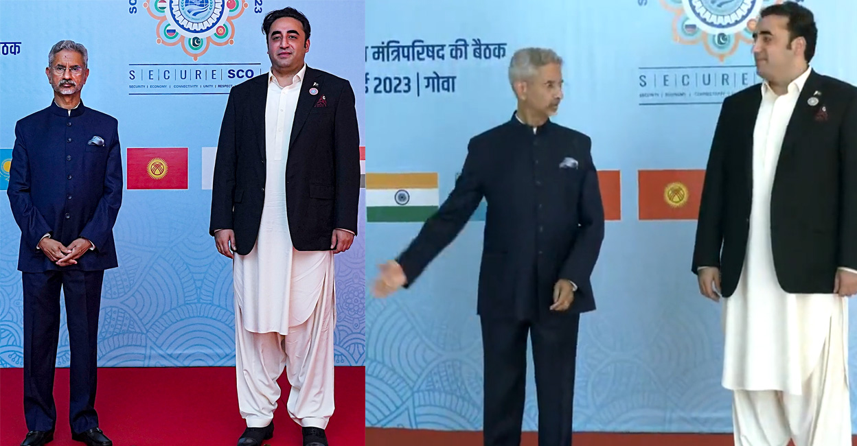 jaishankar-bhutto1 No handshake: External Affairs Minister S. Jaishankar with Pakistan's Foreign Minister Bilawal Bhutto Zardari before the Shanghai Cooperation Organisation (SCO) Foreign Ministers Meeting in Goa on Friday. Photos: Screengrab