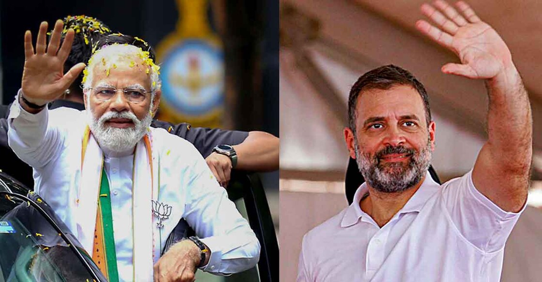 PM Narendra Modi and Rahul Gandhi during their respective election campaigns in Karnataka. Photo: PTI