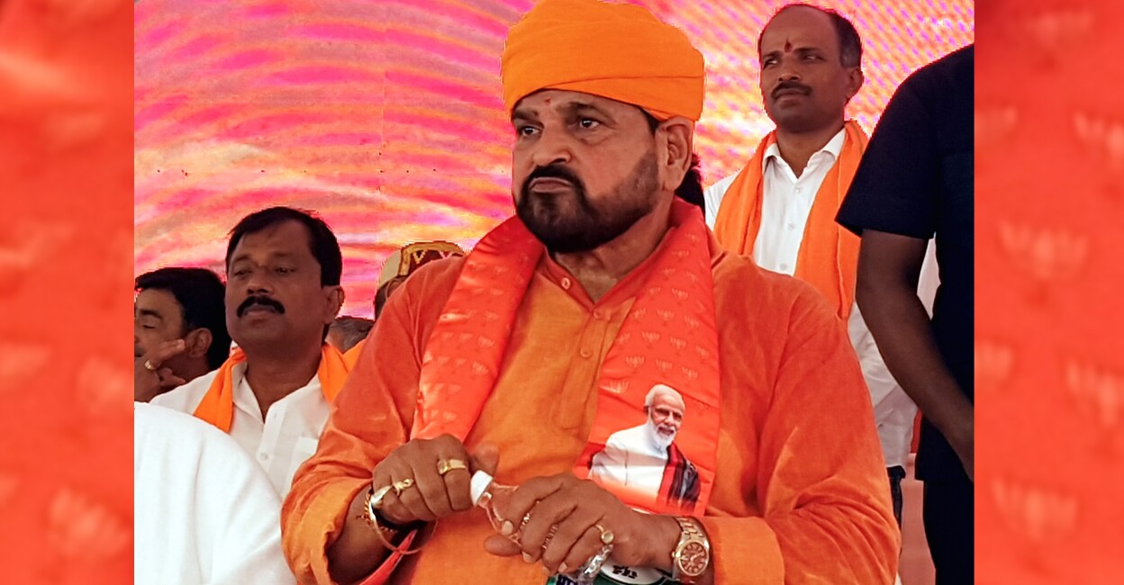 BJP MP Brij Bhushan Sharan Singh at a programme marking the completion of 9 years of BJP-led central government in Gonda on Sunday. Photo: PTI