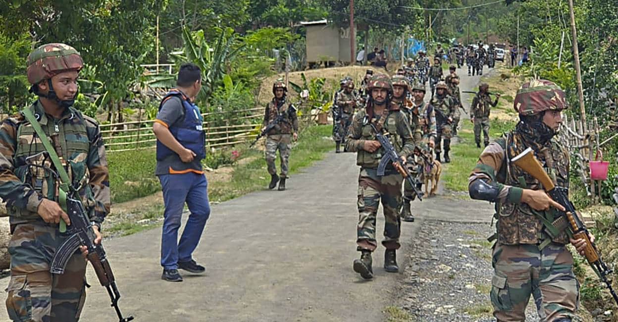 Manipur violence Security personnel during a combing operation in sensitive areas of Manipur,. Photo: PTI