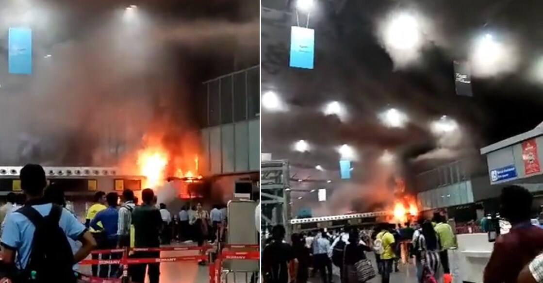 kolkata-airport-fire A collage made from screengrab of visuals on the fire inside the Kolkata Airport.