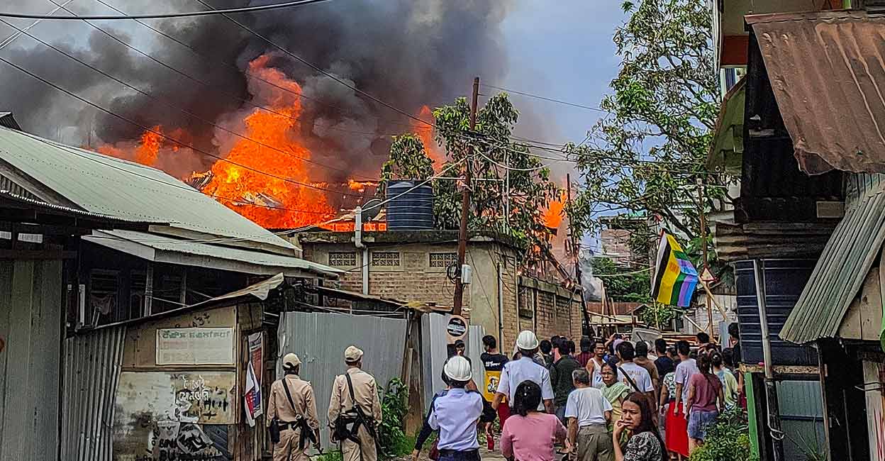 PTI06_15_2023_000156B Unidentified miscreants torch two houses belonging to a particular community to retaliate the killing of nine civilians by Kuki militants, in Manipur, Thursday, June 15, 2023. Photo: PTI