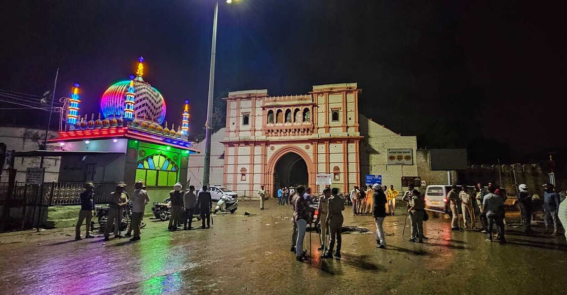 Security personnel deployed after clashes erupted over Junagadh Municipal Corporation's demolition notice to a mosque situated near the Majewadi Gate. Photo: PTI