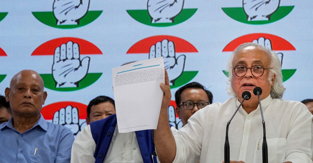 PTI06_17_2023_000112B Congress leader Jairam Ramesh during a press conference over violence in Manipur in New Delhi on Saturday. Photo: PTI