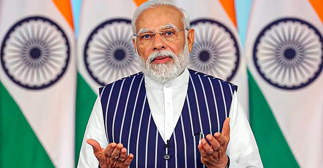 PTI06_16_2023_000091A Prime Minister Narendra Modi virtually addresses the G20 Agriculture Ministers' Meeting on Friday. Photo: PTI