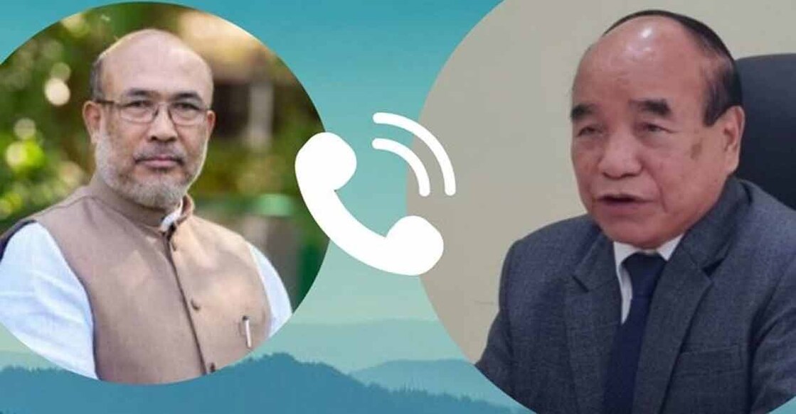 biren-singh-manipur-zoramthanga Manipur Chief Minister N Biren Singh spoken to his counterpart Mizoram Chief Minister Zoramthanga on Sunday over the phone amid the escalating ethnic violence in the state. Photo: IANS