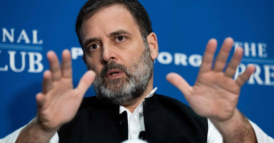 Rahul Gandhi speaks during a Headliners Newsmaker event at the National Press Club in Washington, DC. Photo: AFP