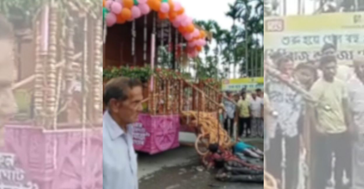 The incident occurred during the 'Ulta Rath Yatra' in Kumarghat area of Unakoti, Tripura. Photo: Screengrab/PTI