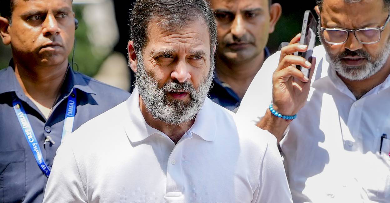 Rahul Gandhi, who reached Moirang by a chopper from Imphal, met a number of affected people and listened to their plight. Photo: PTI