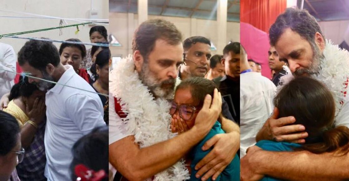 Rahul Gandhi Party sources said both the camps that Gandhi visited around 1,000 people who are displaced in the violence.. Photo: Manorama News