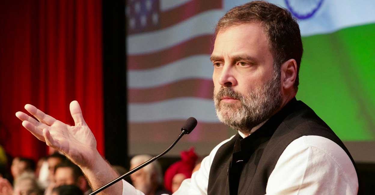 Congress leader Rahul Gandhi addresses Indian diaspora at an event in New York, USA, Sunday, June 4, 2023.  Photo: PTI