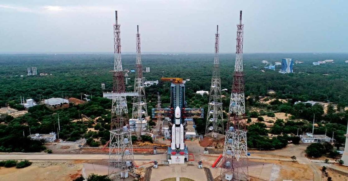 PTI07_12_2023_000107A Fat boy LVM3-M4 rocket will carry Chandrayaan-3 as part of the country's ambitious moon mission. Photo: Twitter/ISRO