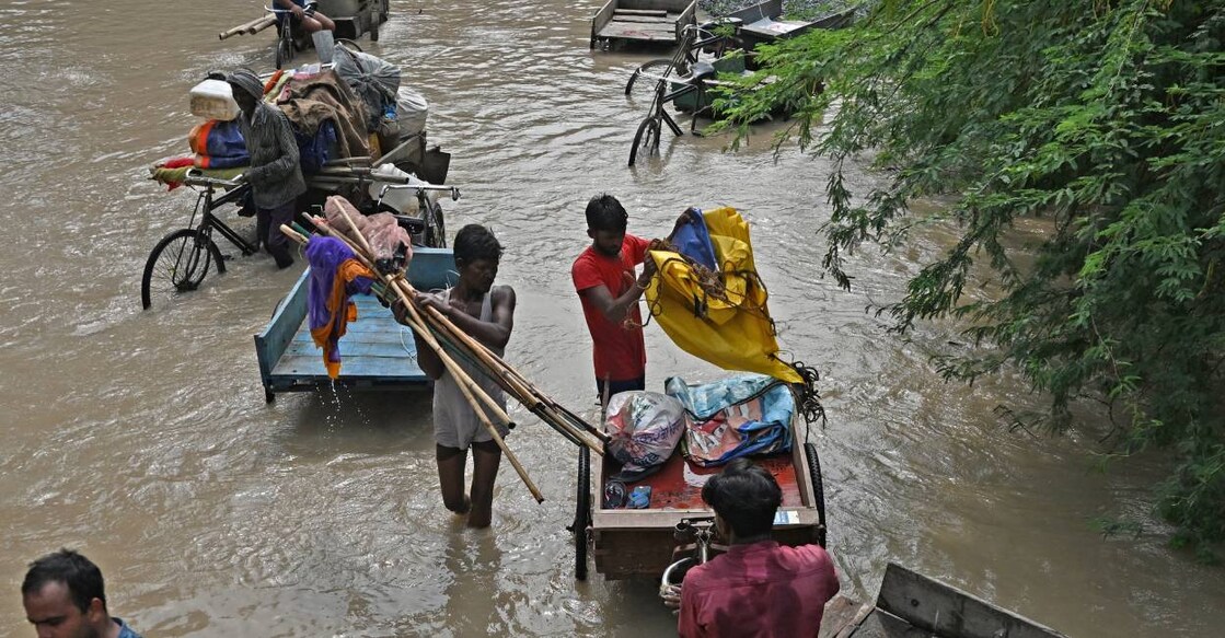 The water level of the Yamuna river on Sunday was recorded at 205.98 metres, down from a peak of 208.66 metres at 8 pm on Thursday. Photo: AFP
