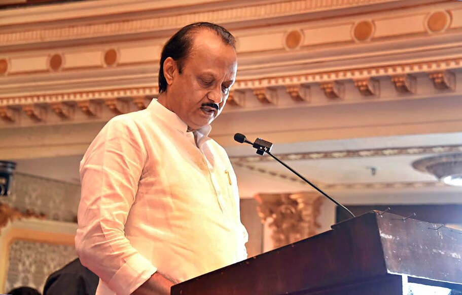 PTI07_02_2023_000104B **EDS: IMAGE VIA @AjitPawarSpeaks** Mumbai: Nationalist Congress Party (NCP) leader Ajit Pawar takes oath as Maharashtra Deputy Chief Minister, during a ceremony at Raj Bhavan, in Mumbai, Sunday, July 2, 2023. (PTI Photo)(PTI07_02_2023_000104B)