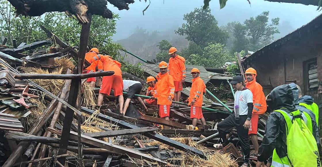 NDRF personnel during a search and rescue operation after a landslide at Irshalwadi village in Raigad district, Thursday, July 20, 2023. At least 5 people were killed in the incident, according to officials. Photo: PTI