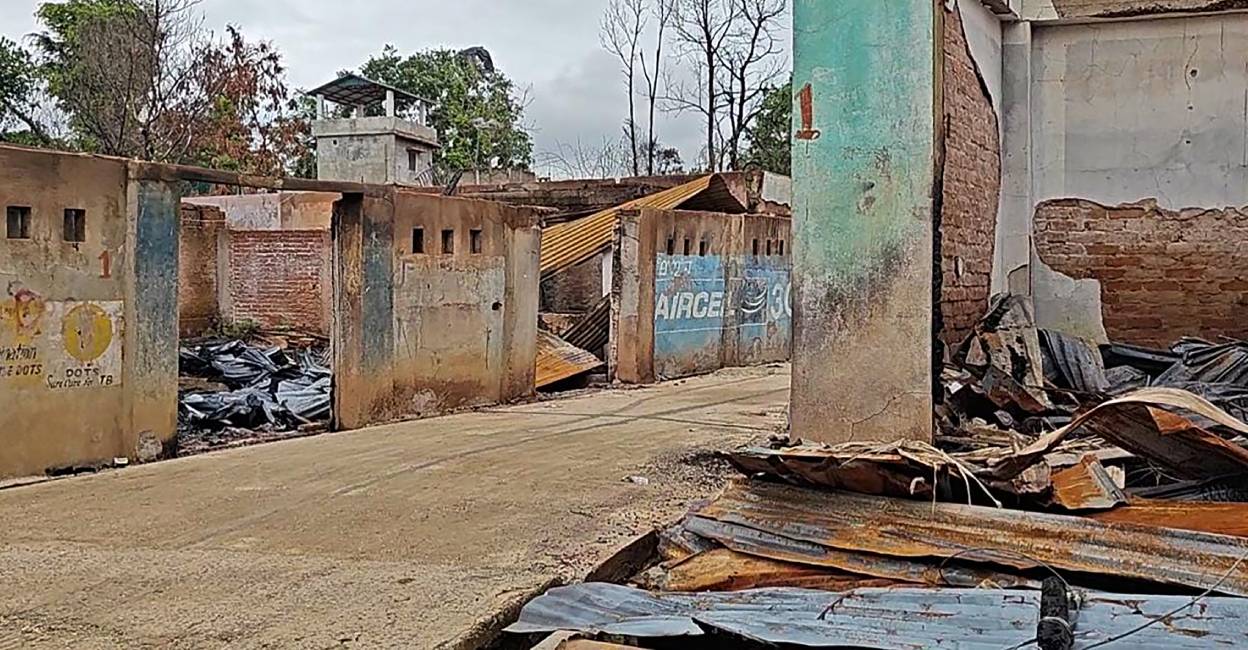Manipur fresh violence A street of the area where a mob set afire at least 30 houses and shops and engaged in a shootout with security forces, in Moreh, Thursday. Photo: PTI