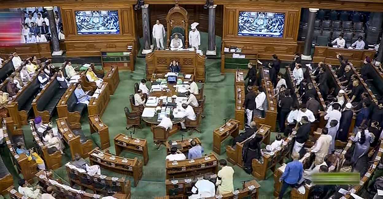 Lok Sabha Members in the Lok Sabha during the Monsoon session of Parliament, in New Delhi, Thursday, July 27, 2023. File photo: Sansad TV/PTI