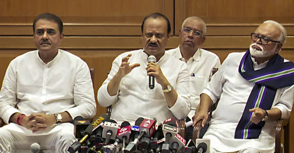 Ajit Pawar In a surprise development in Maharashtra, Ajit Pawar split the NCP and was sworn in as the deputy chief minister. Eight other NCP leaders took oath as ministers. Photo: PTI