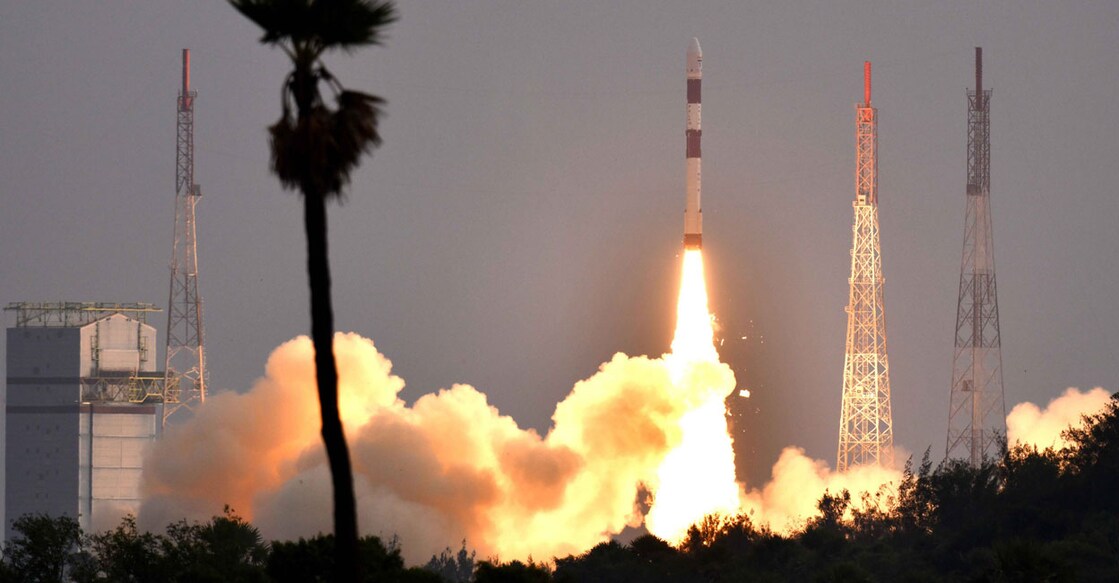 Indian Space Research Organisation's PSLV-C56 carrying Singapore's DS-SAR satellite along with 6 co-passenger satellites lifts off from the launch pad at Satish Dhawan Space Centre, in Sriharikota. Photo: PTI