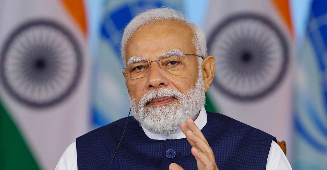 Prime Minister Narendra Modi greets as he addresses at SCO Summit via video conferencing. Photo: PTI
