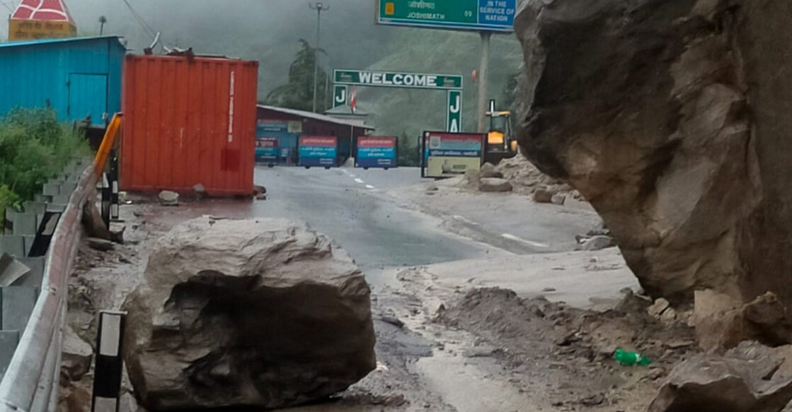 PTI08_14_2023_000017B The Badrinath highway is closed folowing cloudburst, near Nandprayag in Chamoli district, Uttarakhand. Photo: PTI