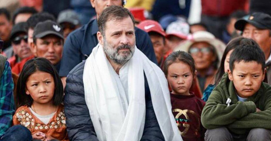 Congress leader Rahul Gandhi during a prayer meeting for former prime minister Rajiv Gandhi on his 79th birth anniversary near Pangong Lake, in Leh. Photo: PTI