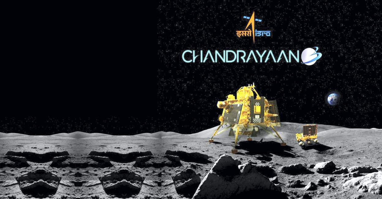 An illustration showing the soft landing of ISRO's 'Chandrayaan-3' on the surface of the moon. Photo: PTI