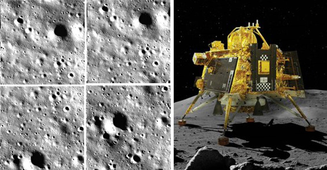 The images captured on Chandrayaan's (graphic shared by ISRO) lander horizontal velocity camera were taken during the descent. Photos: ISRO