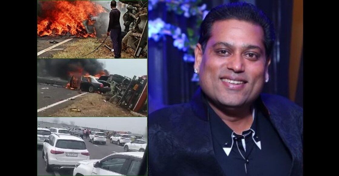 kuber-group-car-crash Collage of the car crash; Vikas Malu of Kuber Group. Photo: IANS