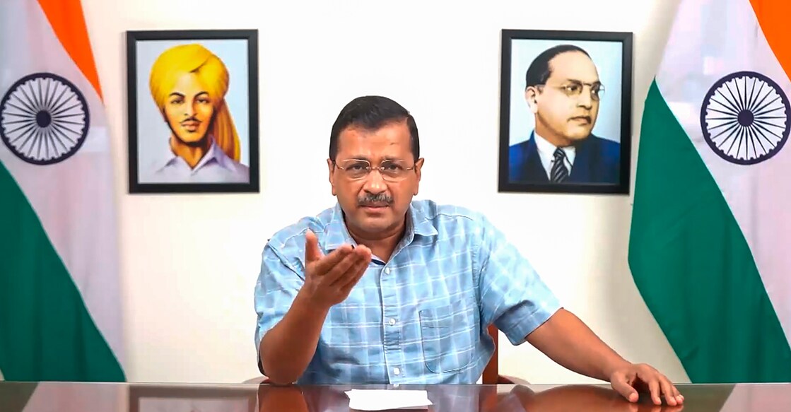 Minister Arvind Kejriwal reacts on the passage of the Government of National Capital Territory of Delhi (Amendment) Bill, 2023 by the Rajya Sabha, in New Delhi on Monday. Photo: PTI