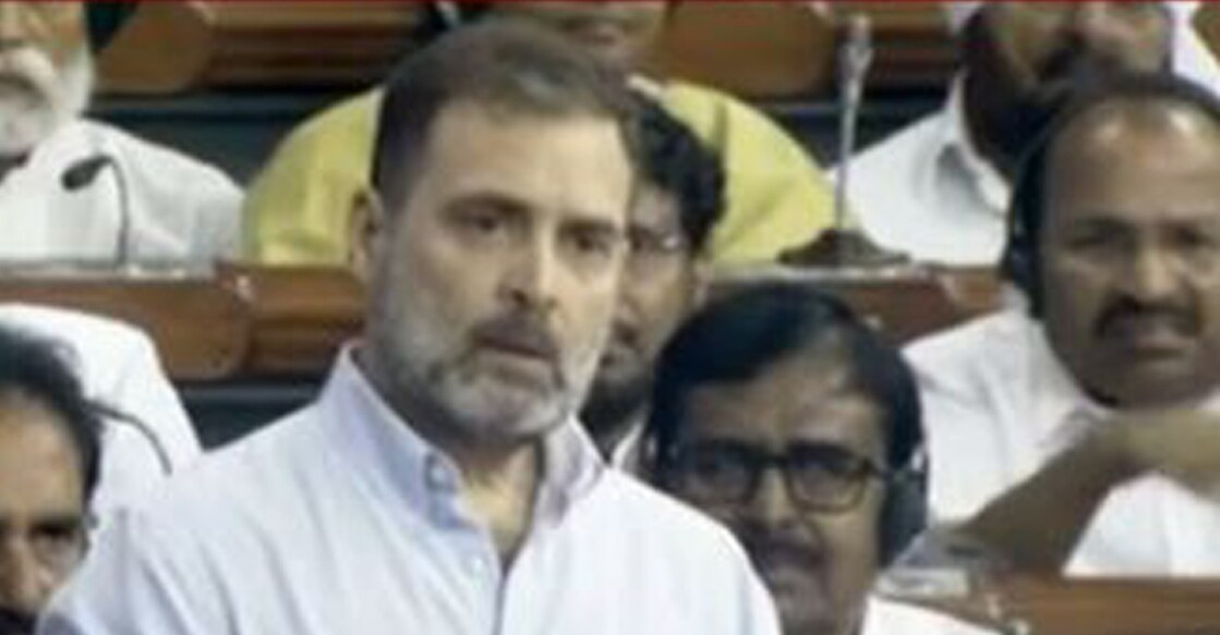 Rahul Gandhi speaking in Lok Sabha. Photo: Screengrab/ Manorama