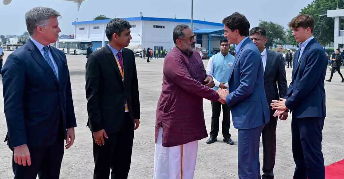 Canadian Prime Minister Justin Trudeau is seen off by Union Minister of State Rajeev Chandrasekhar. Photo: X/ @Rajeev_gol