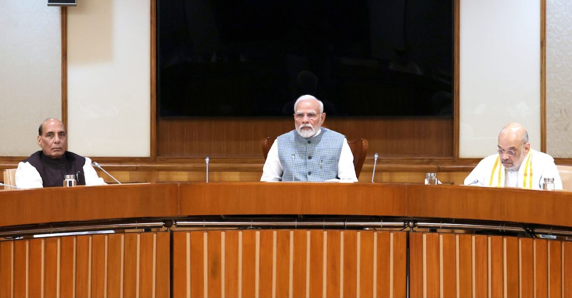 Prime Minister Narendra Modi chairs Union cabinet meeting, in New Delhi, Monday, September 18, 2023. Defence Minister Rajnath Singh and Union Home Minister Amit Shah are also seen. Photo: PTI