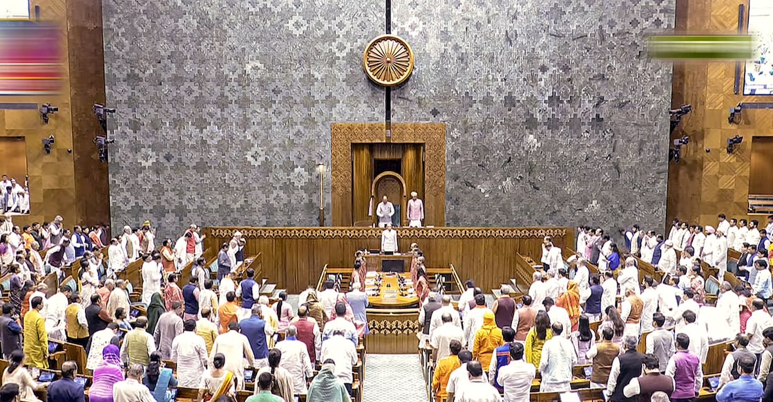 Parliamentarians in the Lok Sabha during a special session at the Parliament House, in New Delhi on Tuesday. Photo: PTI