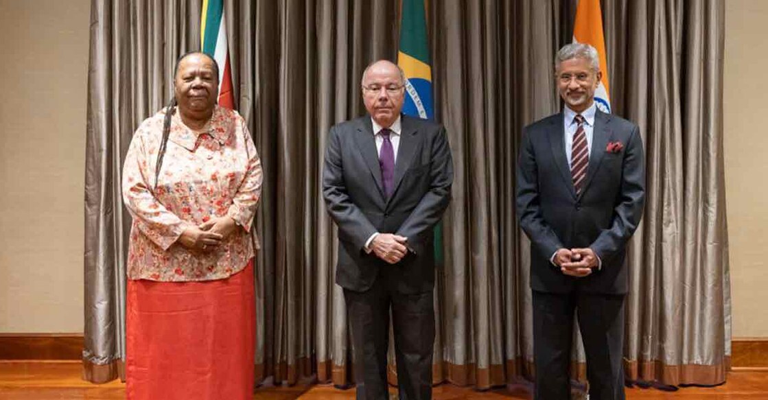 The ministers expressed their intention to further energise and leverage the IBSA Forum. Photo: Twitter / @MEAIndia