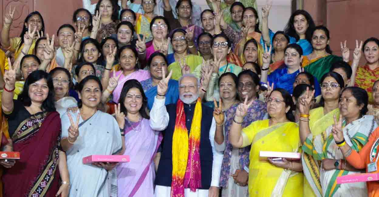 women’s reservation Bill The 128th Constitution Amendment Bill, referred to as the Nari Shakti Vandan Adhiniyam, will now go to the President for assent. Photo: PIB